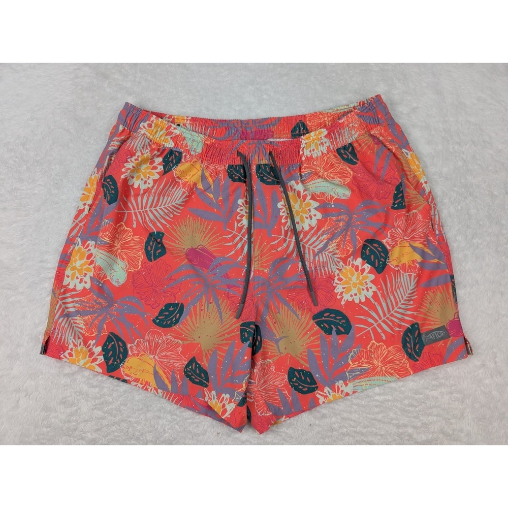 AFTCO Swim Lined Shorts Men's XL Pink Tropical Mahi Mahi Print Beach